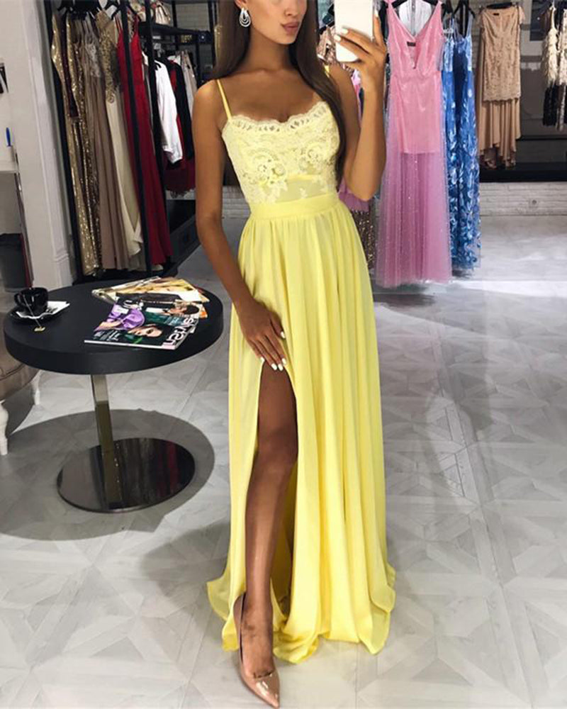 Yellow Prom Dress Long 2019 Spaghetti Straps Sexy Slit Girls Evening Party Formal Gown