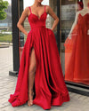 Spaghetti Straps Black Prom Gown Long Evening Party Gown with Slit Robe De Soiree