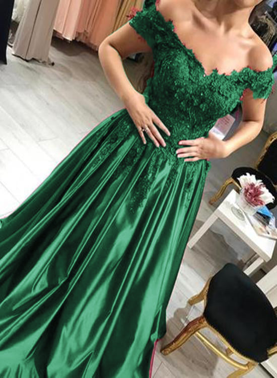 Burgundy Off the Shoulder Satin Prom Dresses with Lace Women Formal Evening Gown LP365