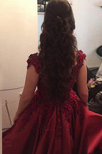 Burgundy Off the Shoulder Satin Prom Dresses with Lace Women Formal Evening Gown LP365