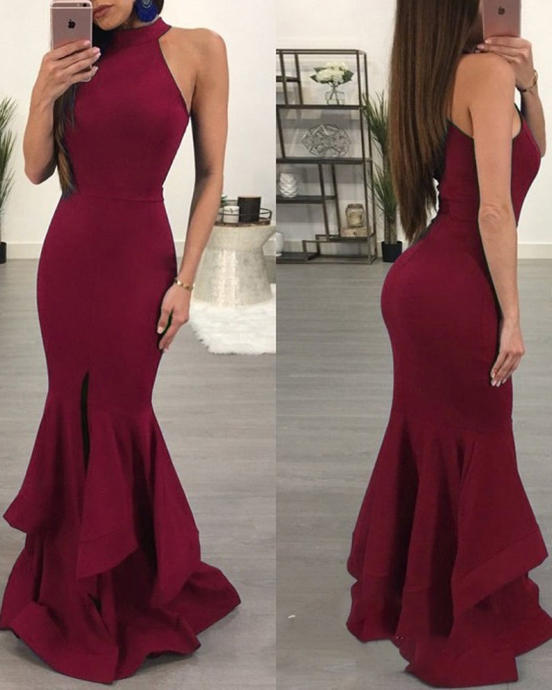 High Neck Halter Mermaid Evening Party Dresses Vestido De Festa Longo Formal Prom Gown