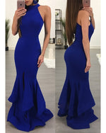 High Neck Halter Mermaid Evening Party Dresses Vestido De Festa Longo Formal Prom Gown