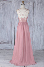 Pink Bridesmaid Dresses with Spaghetti Straps with lace Long Evening Formal Dresses LP531