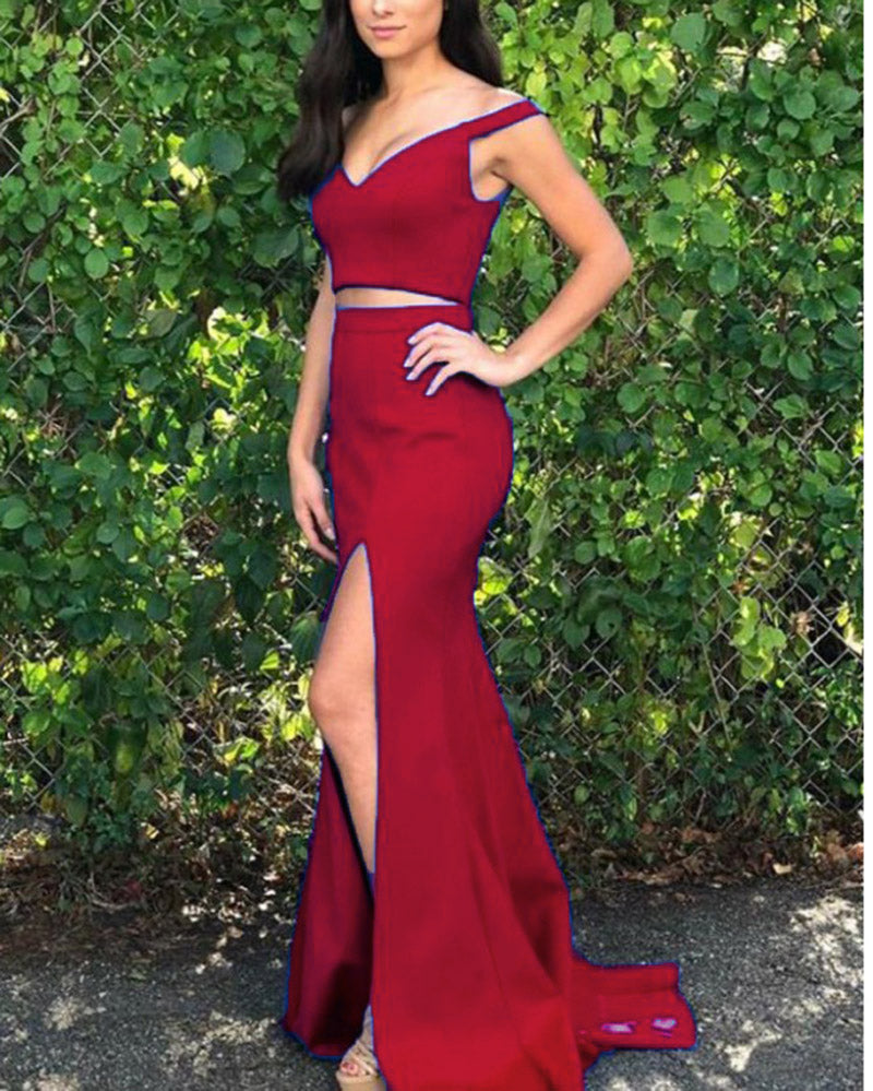 Crop Top  Mermaid Prom Gown Long Graduation Party Dresses 2 Pieces MP212