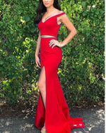 Crop Top  Mermaid Prom Gown Long Graduation Party Dresses 2 Pieces MP212