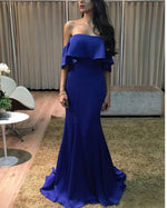 Royal Blue Strapless Prom Gown Dresses Fitted Party Evening Dress Long