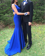 Royal Blue Mermaid Prom Dress with beading Belt Sexy Long Evening Party Gown WL035