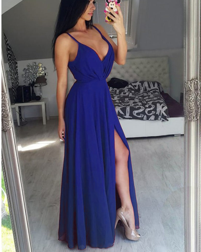 Hunter Green Prom Party Dresses with Spaghetti Straps Long Evening Gown with Sexy Slit