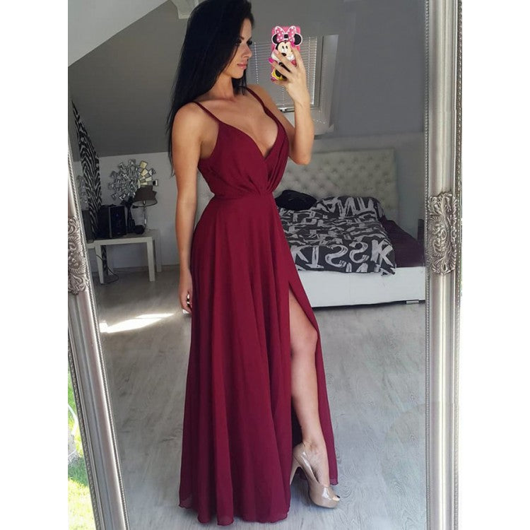 Hunter Green Prom Party Dresses with Spaghetti Straps Long Evening Gown with Sexy Slit