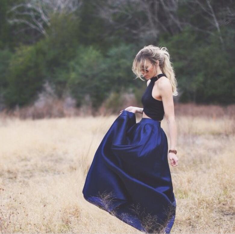 Crop Top Cheap Prom Dresses Long Two Pieces Formal Party Gown LP2220