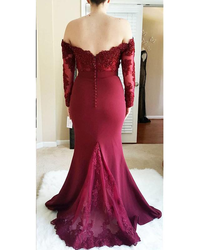 Wine Red /Black Long Sleeves Prom Dress Women Formal Party Gown for Evening