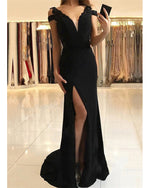Cold Shoulder Black Slit Prom Long Party Dresses Vestido De Festa Evening Gown