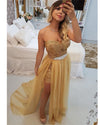 Sweetheart Champagne /royal Blue Sequins Prom Dresses High Low Party Gown Long