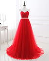 Burgundy Red Sweetheart Beading Belt Prom Gown Tulle Formal Wear WL212