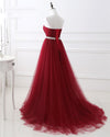 Burgundy Red Sweetheart Beading Belt Prom Gown Tulle Formal Wear WL212