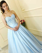 Light Blue Sweetheart Beaded Ball Gown Proｍ Dresses Women Engagement Wedding Gown