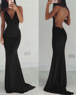 Sexy V Neck Spaghetti Straps Fitted Long Evening Party Dresses Women Formal Prom Gown