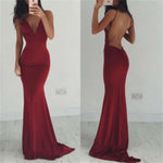 Sexy V Neck Spaghetti Straps Fitted Long Evening Party Dresses Women Formal Prom Gown