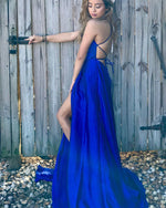 Red/ Blue/Green Halter Senior Prom Dresses Long Sexy Slit Girls Formal Evening Party Gown