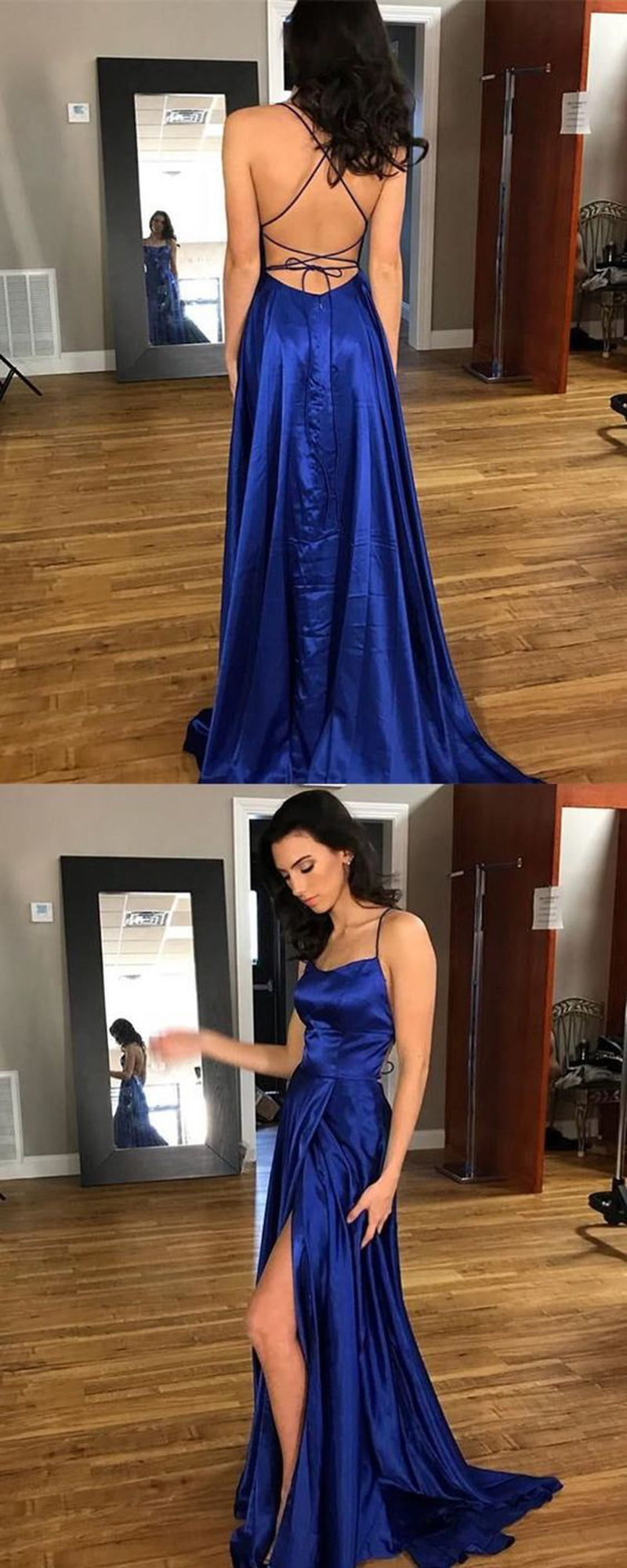 Red/ Blue/Green Halter Senior Prom Dresses Long Sexy Slit Girls Formal Evening Party Gown