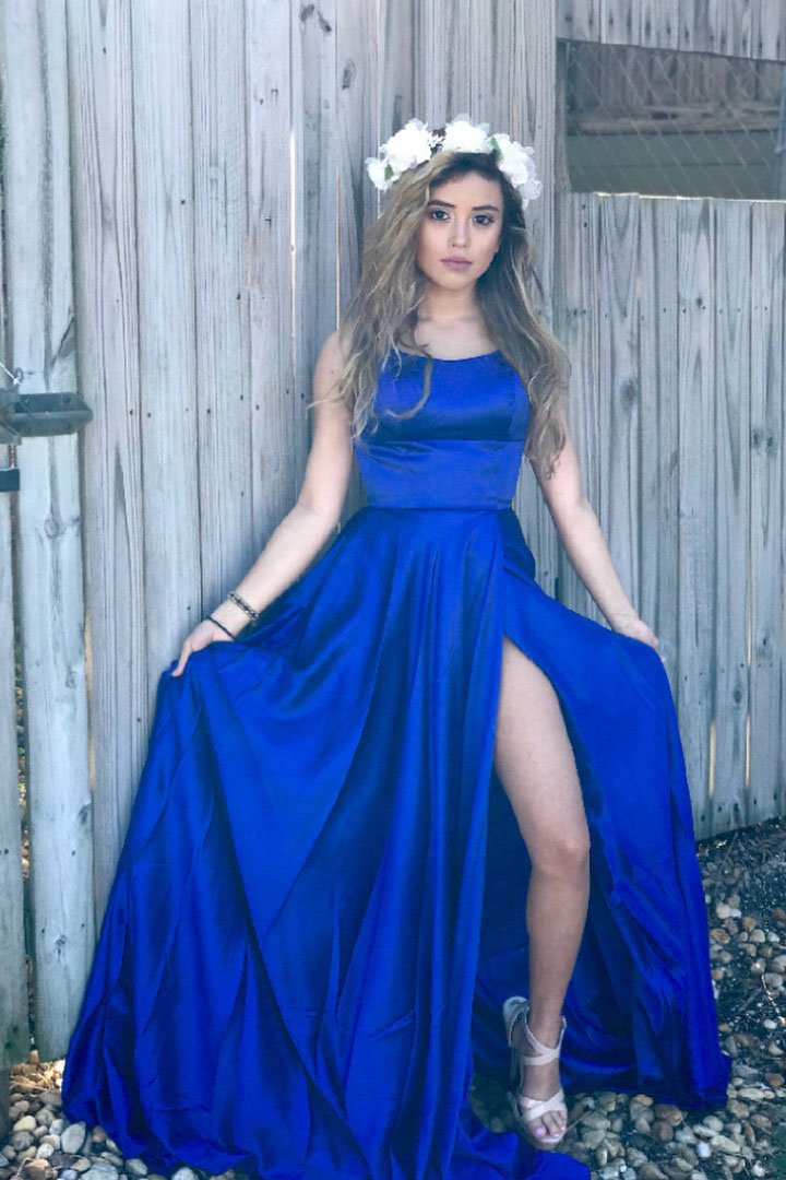 Red/ Blue/Green Halter Senior Prom Dresses Long Sexy Slit Girls Formal Evening Party Gown