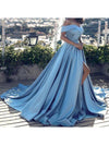Peach Pink A Line Satin Slit Women Prom Dresses with Slit Vestido De Festa Longo