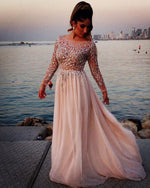 Long Sleeves Women Luxury Beading Evening Dresses Long Prom Gown Vestido De Festa