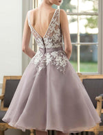 Tea Length Short Bridesmaid Dresses Blue and White Lace Women Wedding Party Gown