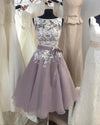 Tea Length Short Bridesmaid Dresses Blue and White Lace Women Wedding Party Gown