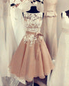 Tea Length Short Bridesmaid Dresses Blue and White Lace Women Wedding Party Gown