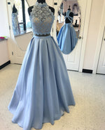 Pink Halter Two Pieces Prom Dress Girls Long Party Formal Gown