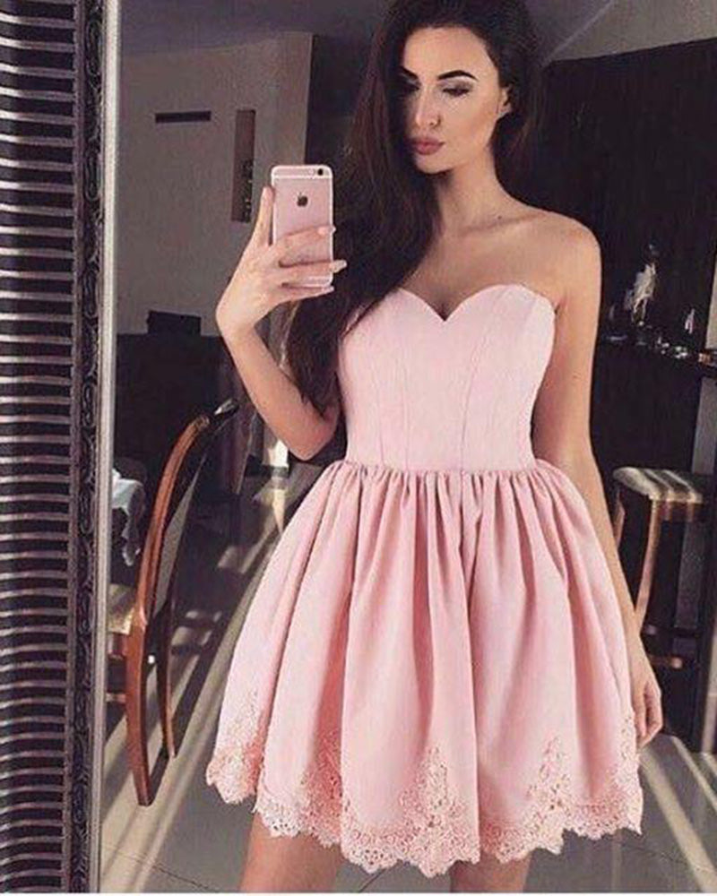 Sweetheart Pink Short Homecoming Dresses Short Party Prom Gowns Vestido De Festa Curto