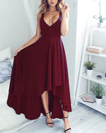 Sexy Deep V Neck Prom Dress High Low Tea Length Long Party Gown With Straps