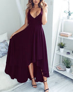 Sexy Deep V Neck Prom Dress High Low Tea Length Long Party Gown With Straps