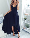 Sexy Deep V Neck Prom Dress High Low Tea Length Long Party Gown With Straps
