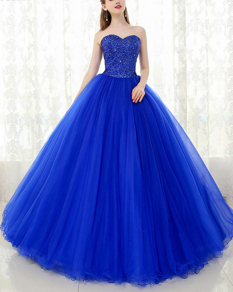 Royal Blue Sweetheart Beading Ball Gown Prom Dress Corset Formal Wear 2019