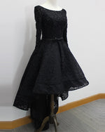 Black High Low Luxury Beading Prom Party Gown Evening Dresses with Long Sleeves