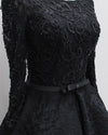 Black High Low Luxury Beading Prom Party Gown Evening Dresses with Long Sleeves