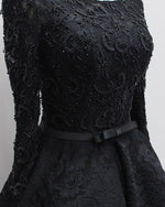Black High Low Luxury Beading Prom Party Gown Evening Dresses with Long Sleeves