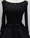 Black High Low Luxury Beading Prom Party Gown Evening Dresses with Long Sleeves