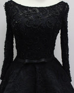 Black High Low Luxury Beading Prom Party Gown Evening Dresses with Long Sleeves