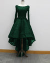 Black High Low Luxury Beading Prom Party Gown Evening Dresses with Long Sleeves