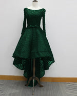 Black High Low Luxury Beading Prom Party Gown Evening Dresses with Long Sleeves