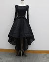 Black High Low Luxury Beading Prom Party Gown Evening Dresses with Long Sleeves