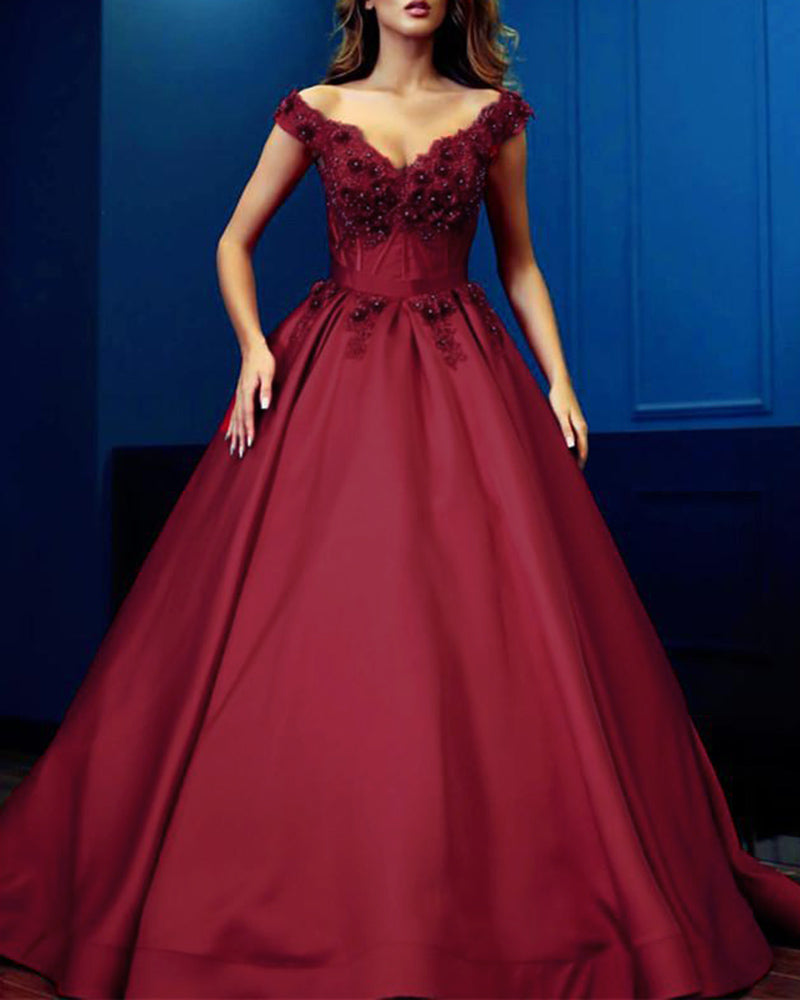 Elegant New Lace Flowers A Line Prom Dresses Vestido De Women Evening Formal Gown 2019