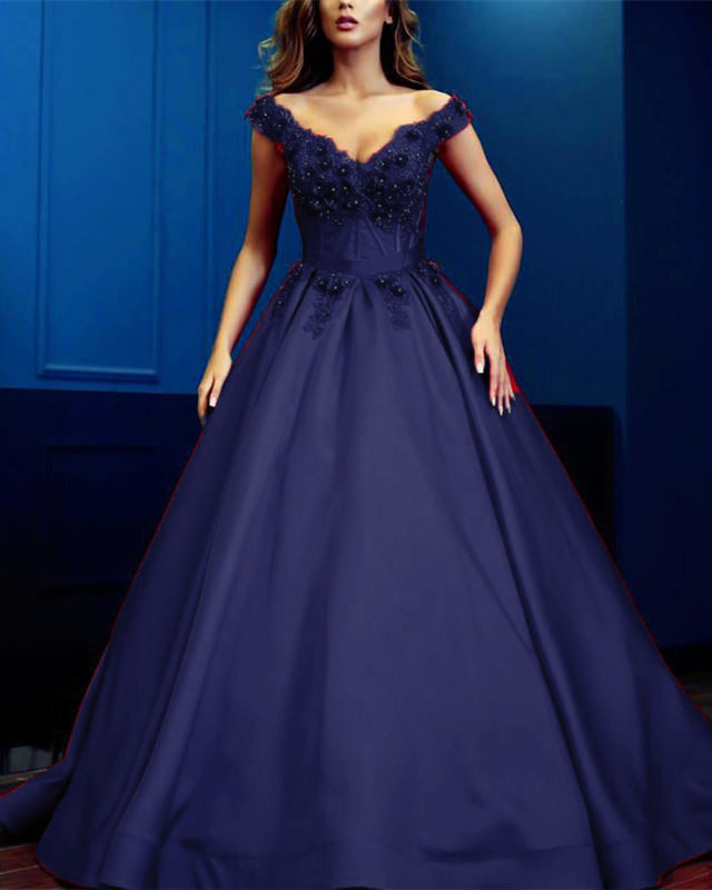 Elegant New Lace Flowers A Line Prom Dresses Vestido De Women Evening Formal Gown 2019