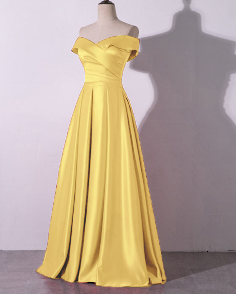 Yellow Off the Shoulder Women Formal Dresses A Line Satin Evening Prom Gown