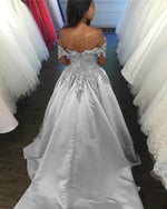 Blush Pink Ball Gown Prom Dress with Lace Flowers Women Off the Shoulder Engagement Wedding Gown