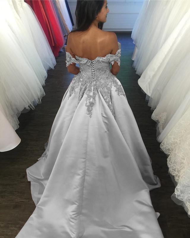 Blush Pink Ball Gown Prom Dress with Lace Flowers Women Off the Shoulder Engagement Wedding Gown