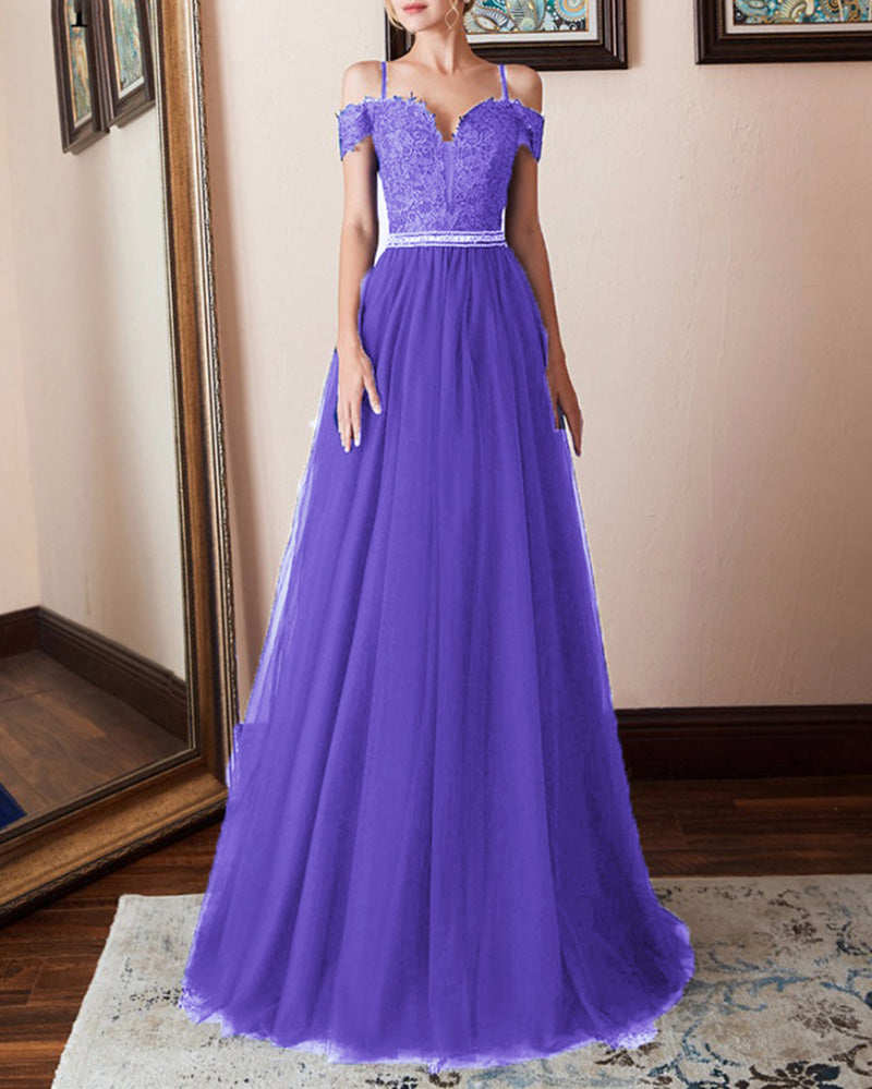 A Line Lace and Tulle Prom Dress Girls Senior Graduation Long Gown
